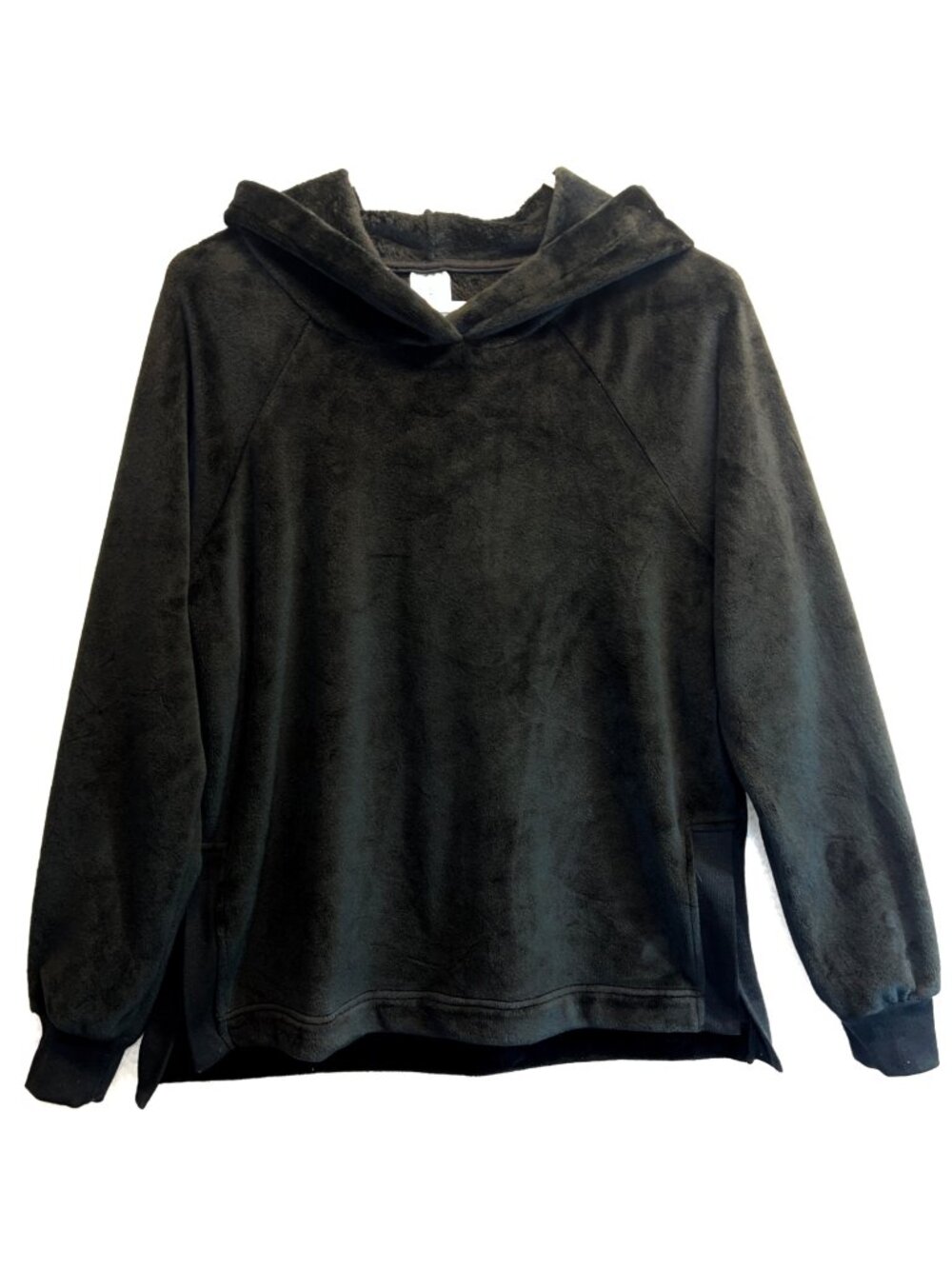 Plush Hoodie Womens Black Soft Pullover Comfy Cozy Wear Polyester Blend SMALL